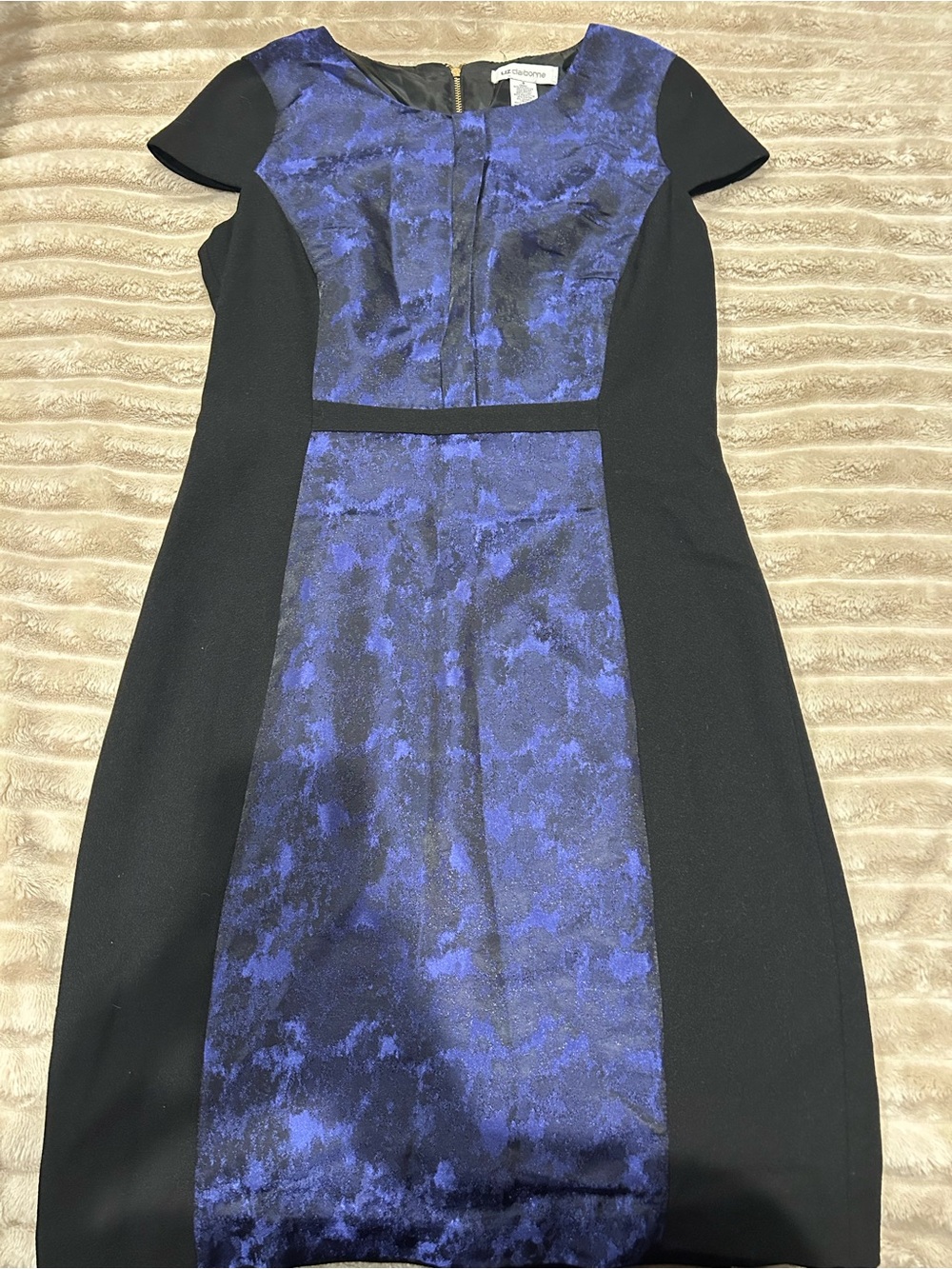 Liz Claiborne Black Dress with Blue Patterned Center Panel